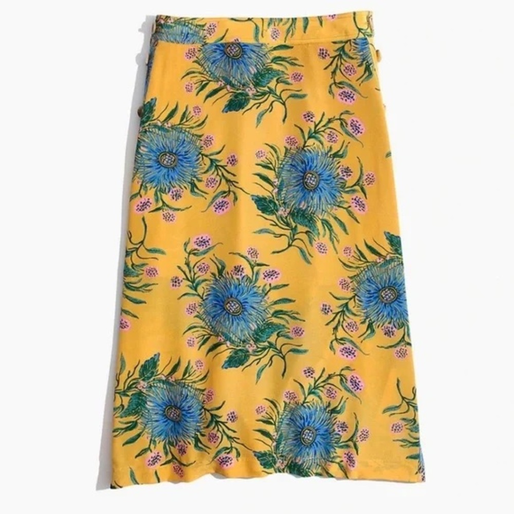 Madewell Silk Side-Button Skirt in Painted Blooms